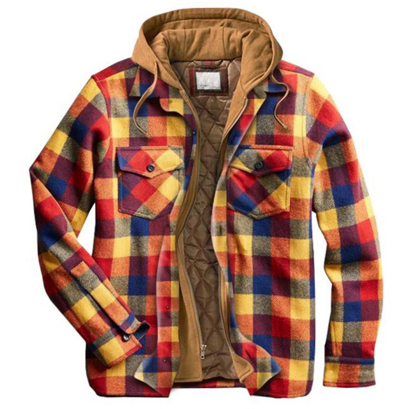 MEN'S CASUAL OUTDOOR THICK PLAID FASHION WIND HOODED - Image 8
