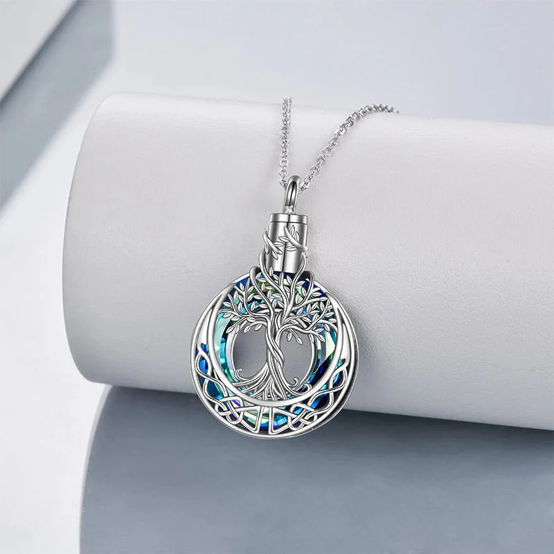 Tree of Life Urn Necklaces for Ashes Sterling Silver Crystal Cremation Jewelry for Ashes Memory Jewelry for Women Men - Image 3