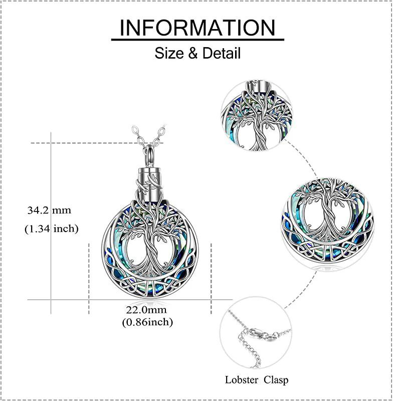Tree of Life Urn Necklaces for Ashes Sterling Silver Crystal Cremation Jewelry for Ashes Memory Jewelry for Women Men - Image 6