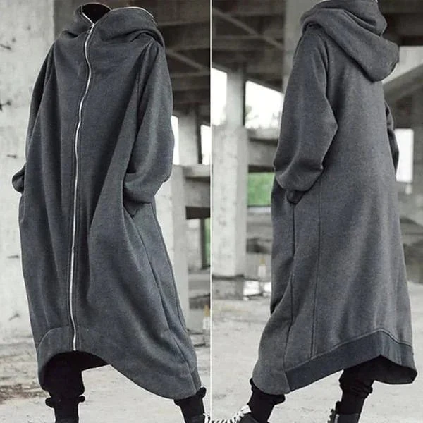 Unisex Long Sleeve Hooded Long Coat - Image 8