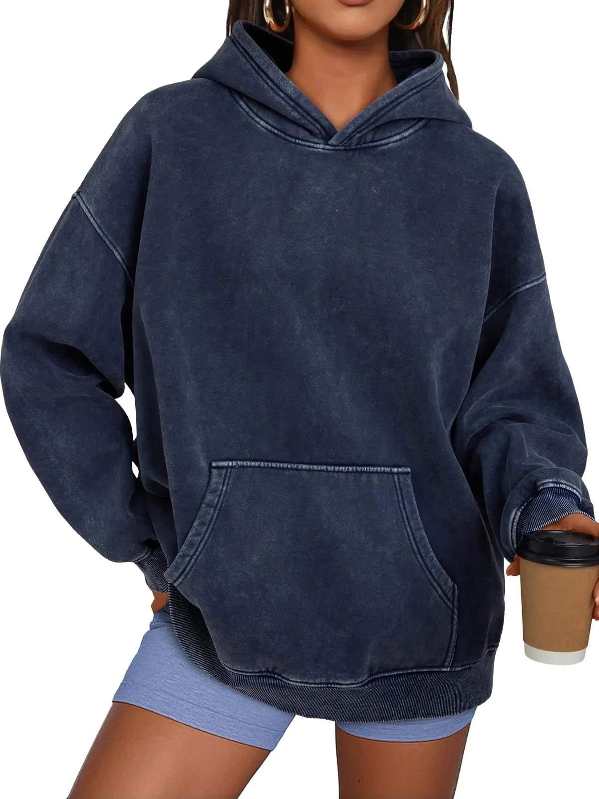 Unisex Casual Oversized Acid Wash Tops Hoodie Pullover - Image 12