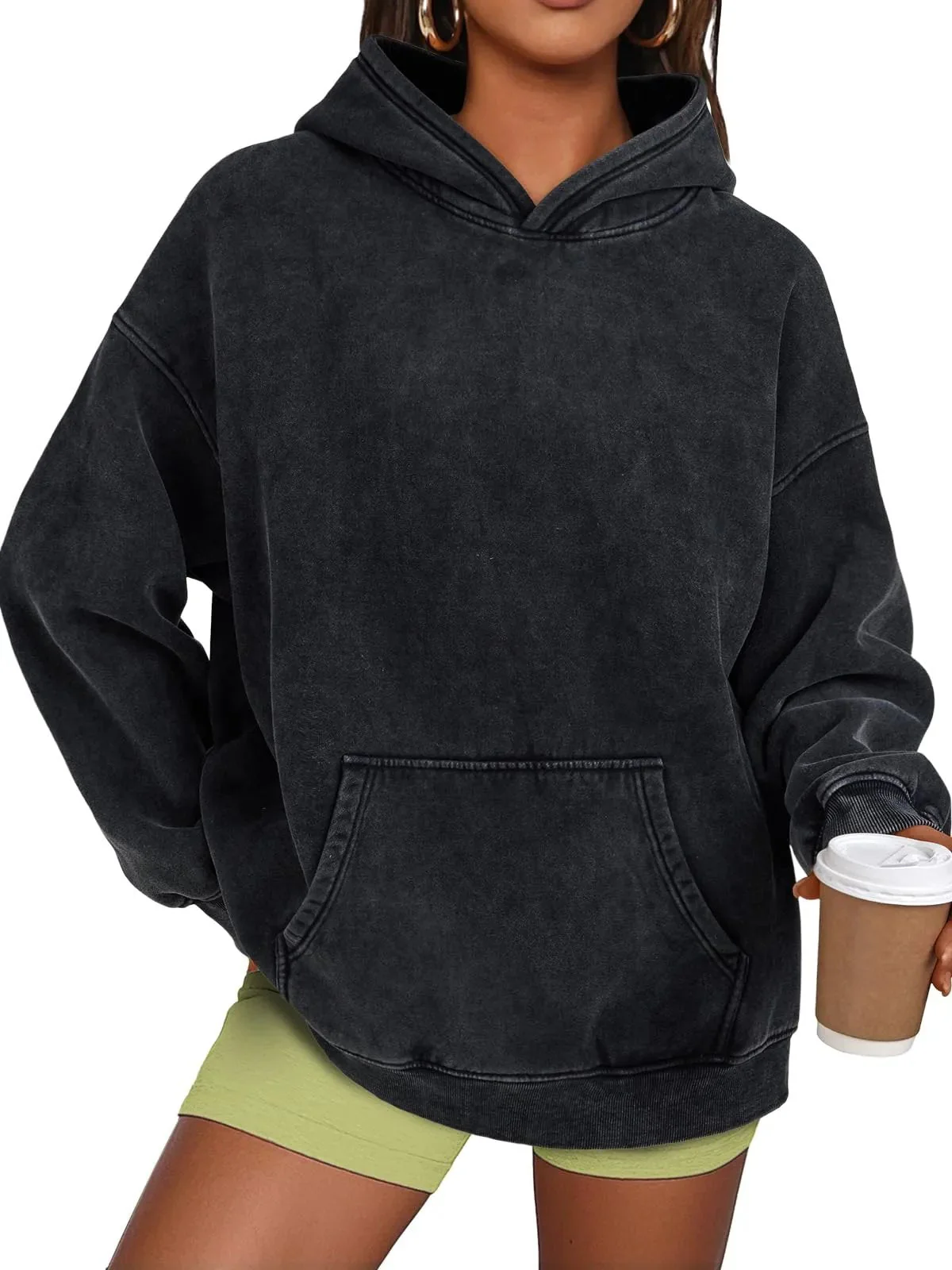 Unisex Casual Oversized Acid Wash Tops Hoodie Pullover - Image 14