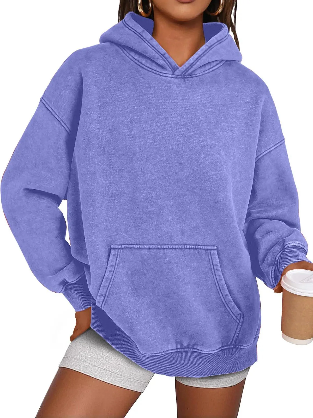 Unisex Casual Oversized Acid Wash Tops Hoodie Pullover - Image 8