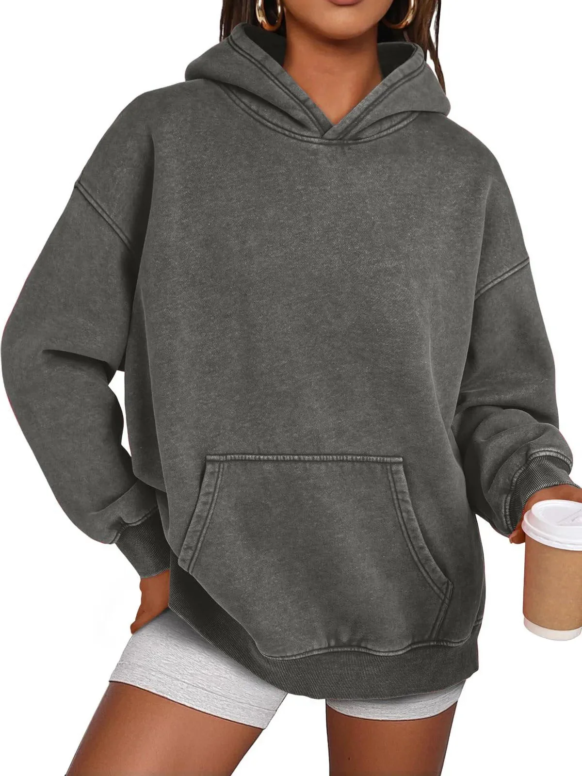 Unisex Casual Oversized Acid Wash Tops Hoodie Pullover - Image 9