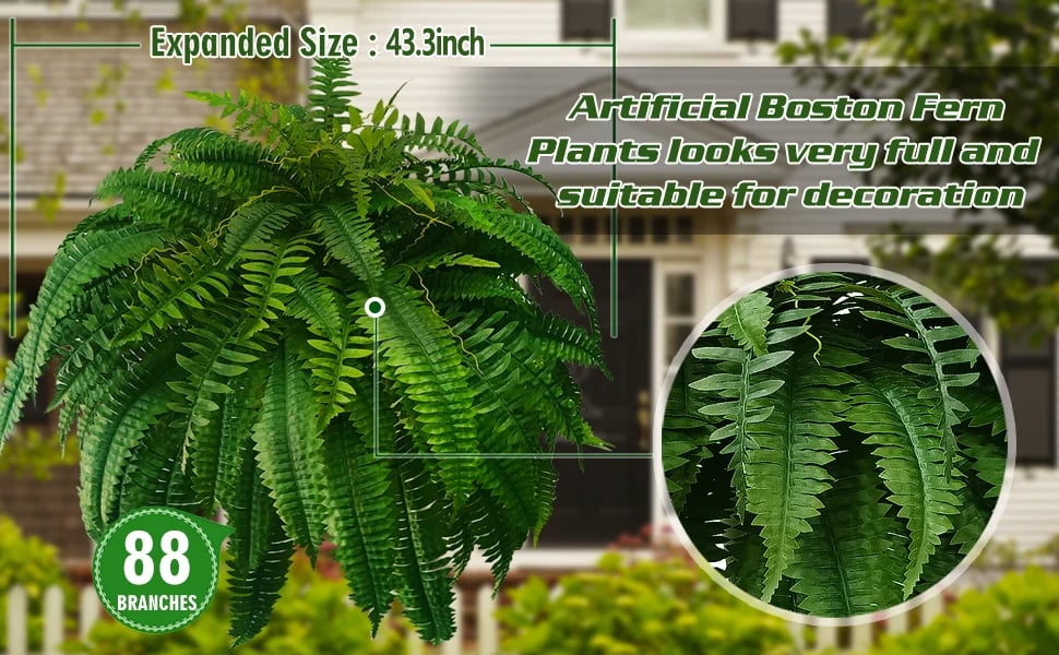🌱UV Resistant Lifelike Artificial Boston Fern-Multiple Leaf Count Options - Image 7