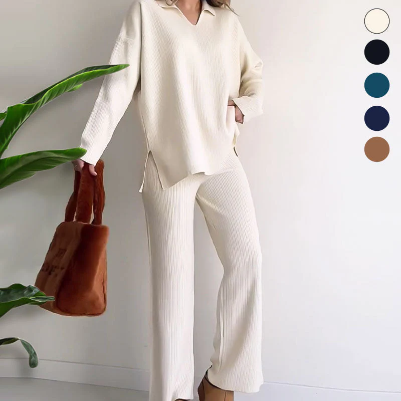 🎁This Week's Special Price $49.99💥V-Neck Casual Slit Knitted Two-Piece Set - Image 2