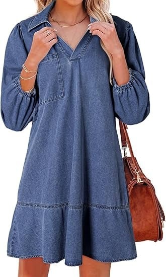 V-Neck Denim Dress-Where Comfort Meets Classic Style - Image 6