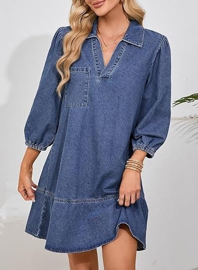 V-Neck Denim Dress-Where Comfort Meets Classic Style - Image 7
