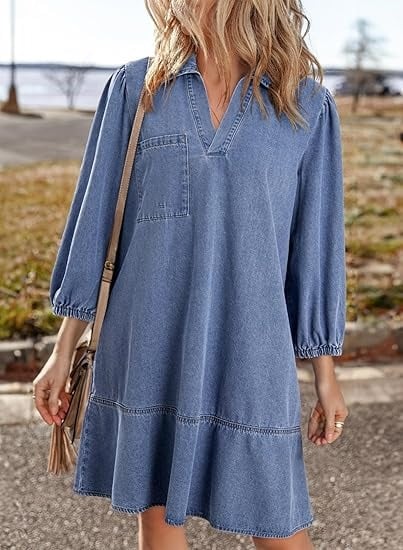 V-Neck Denim Dress-Where Comfort Meets Classic Style - Image 8