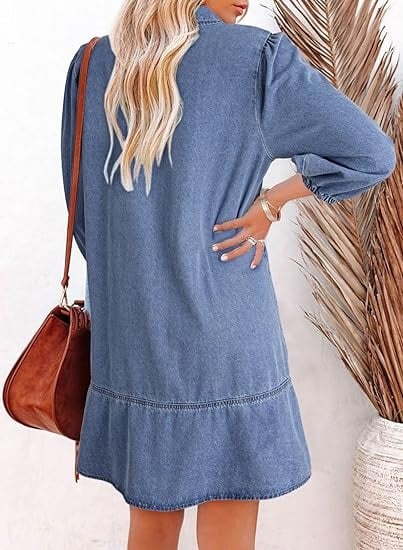 V-Neck Denim Dress-Where Comfort Meets Classic Style - Image 9