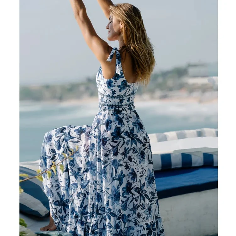 V Neck Ruffle Lace Up Printed One Piece Swimsuit And Skirt - Image 4