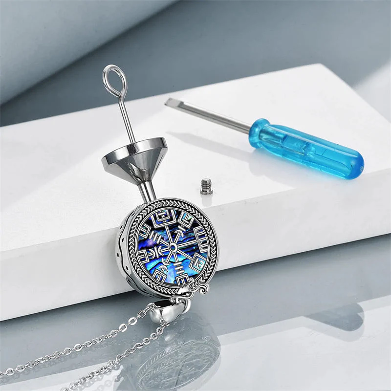Viking Compass Celtic Knot Urn Necklace for Ashes Sterling Silver Abalone Shell Viking Jewelry for Men Cremation Jewelry Keepsake Pendant Necklace - Image 4