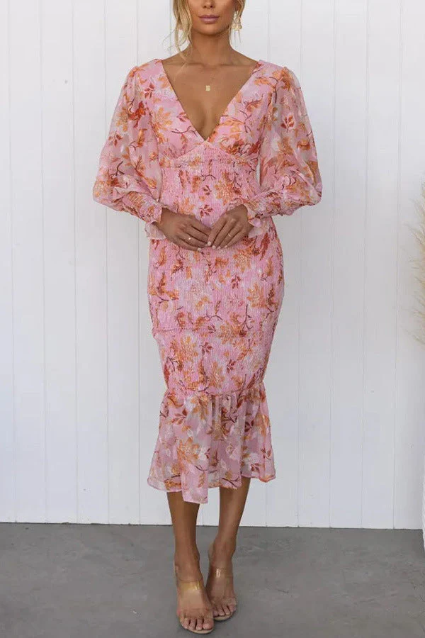 Garden Gathering Floral Smocked Waist Midi Dress - Image 2