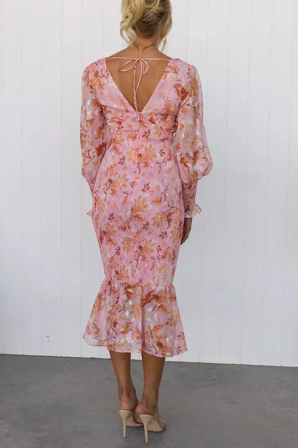 Garden Gathering Floral Smocked Waist Midi Dress - Image 4