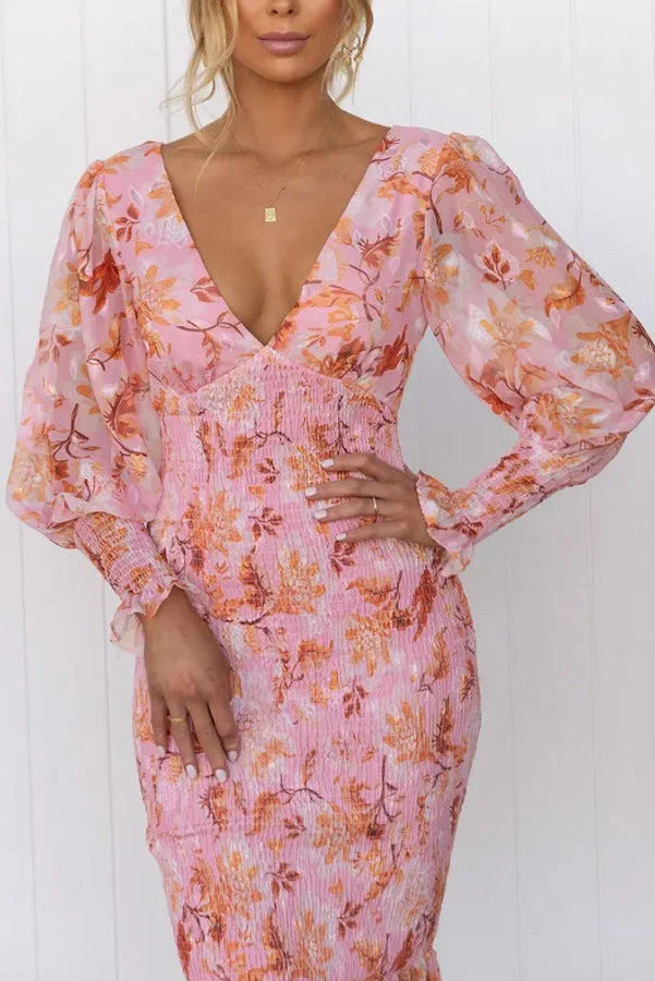 Garden Gathering Floral Smocked Waist Midi Dress - Image 5