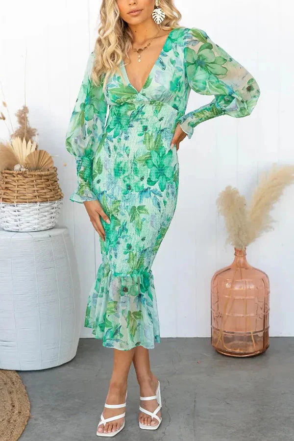 Garden Gathering Floral Smocked Waist Midi Dress - Image 6