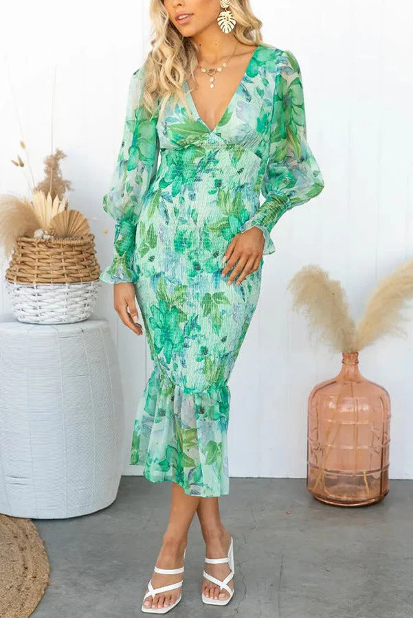 Garden Gathering Floral Smocked Waist Midi Dress - Image 7