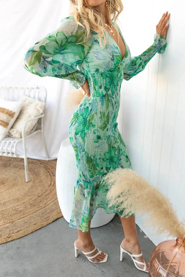 Garden Gathering Floral Smocked Waist Midi Dress - Image 9