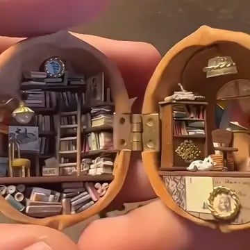 Handmade.Walnut Shell Doll House--mini library, tiny World inside walnuts - Image 6