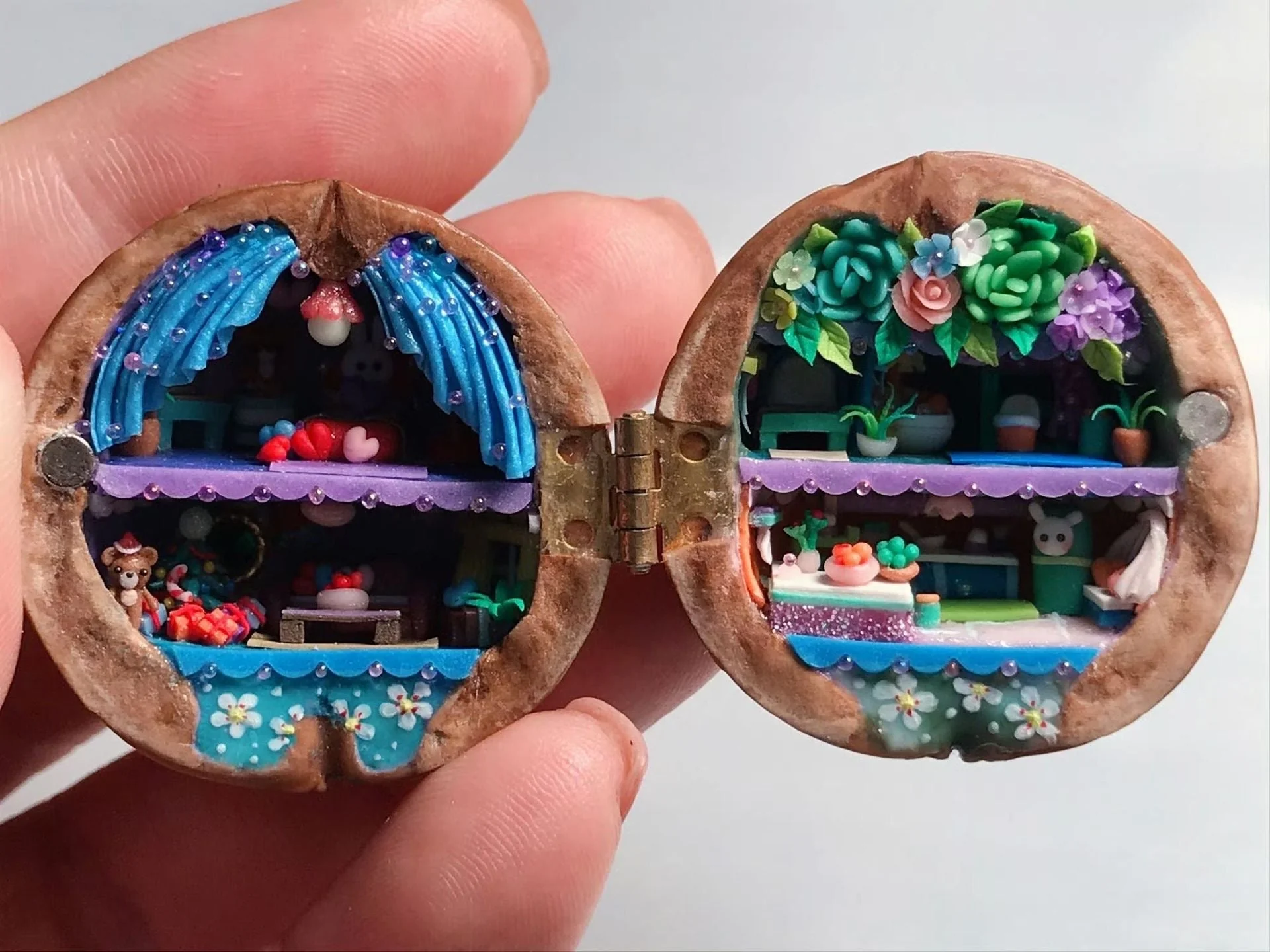 Handmade.Walnut Shell Doll House--mini library, tiny World inside walnuts - Image 9