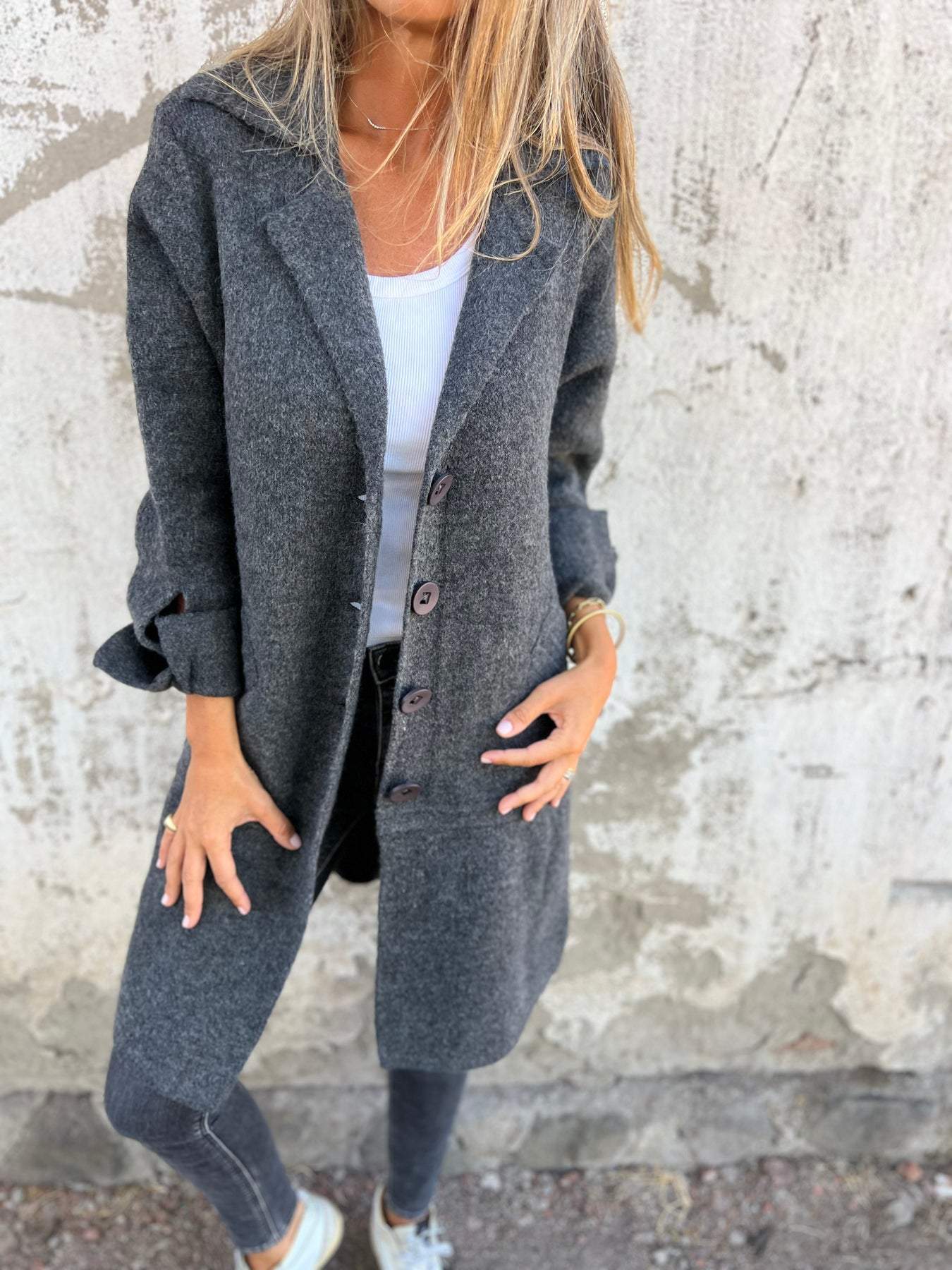 Casual Lapel Wool Single Breasted Long Coat - Image 13