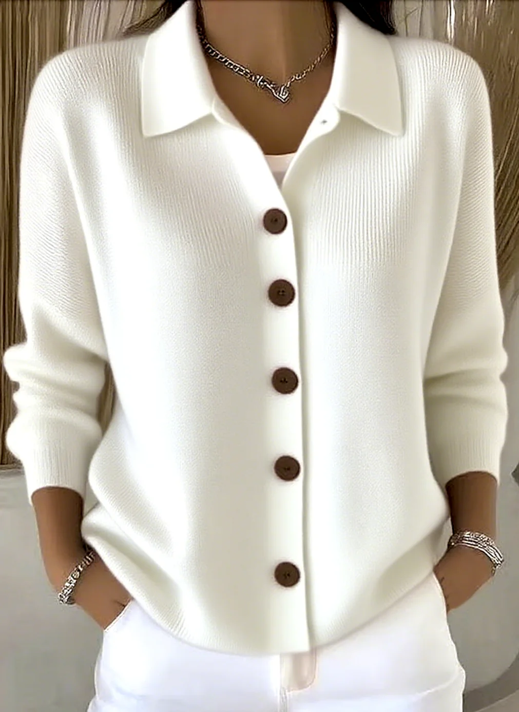 Women Plain Long Sleeve Shawl Collar Casual Spring/Fall Cardigan Outerwear - Image 2