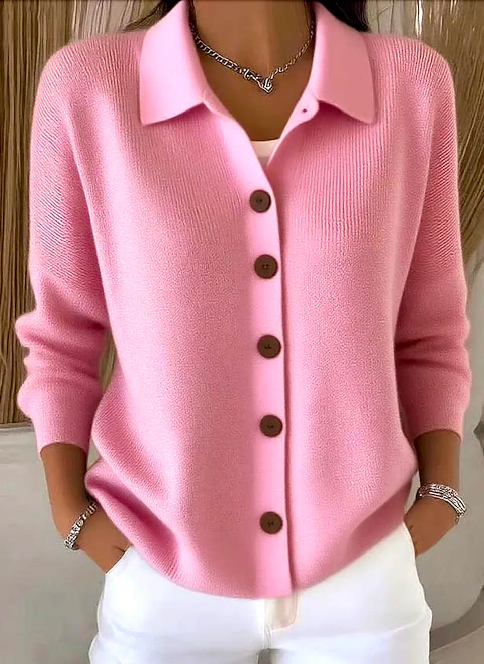 Women Plain Long Sleeve Shawl Collar Casual Spring/Fall Cardigan Outerwear - Image 3
