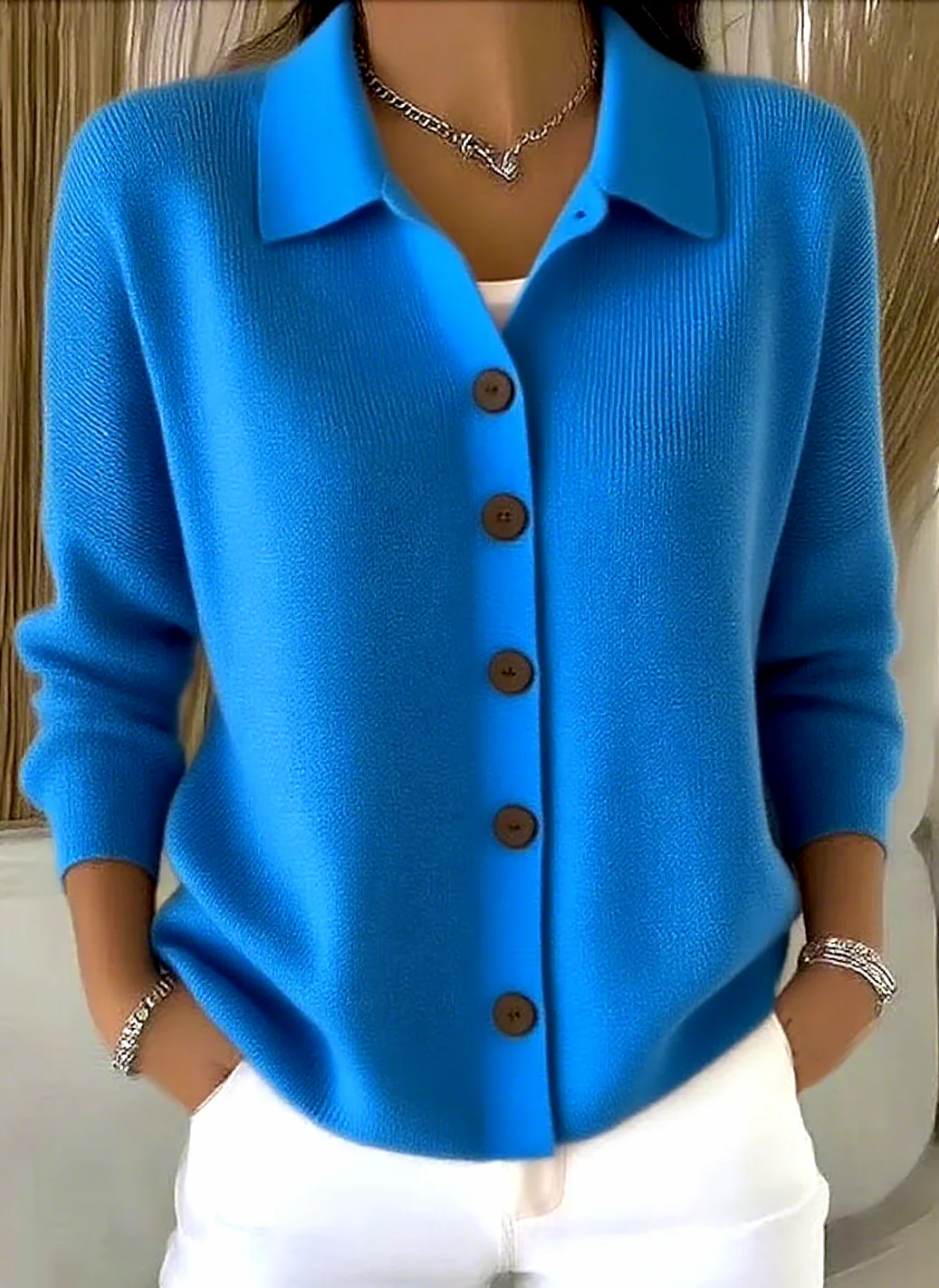Women Plain Long Sleeve Shawl Collar Casual Spring/Fall Cardigan Outerwear - Image 4