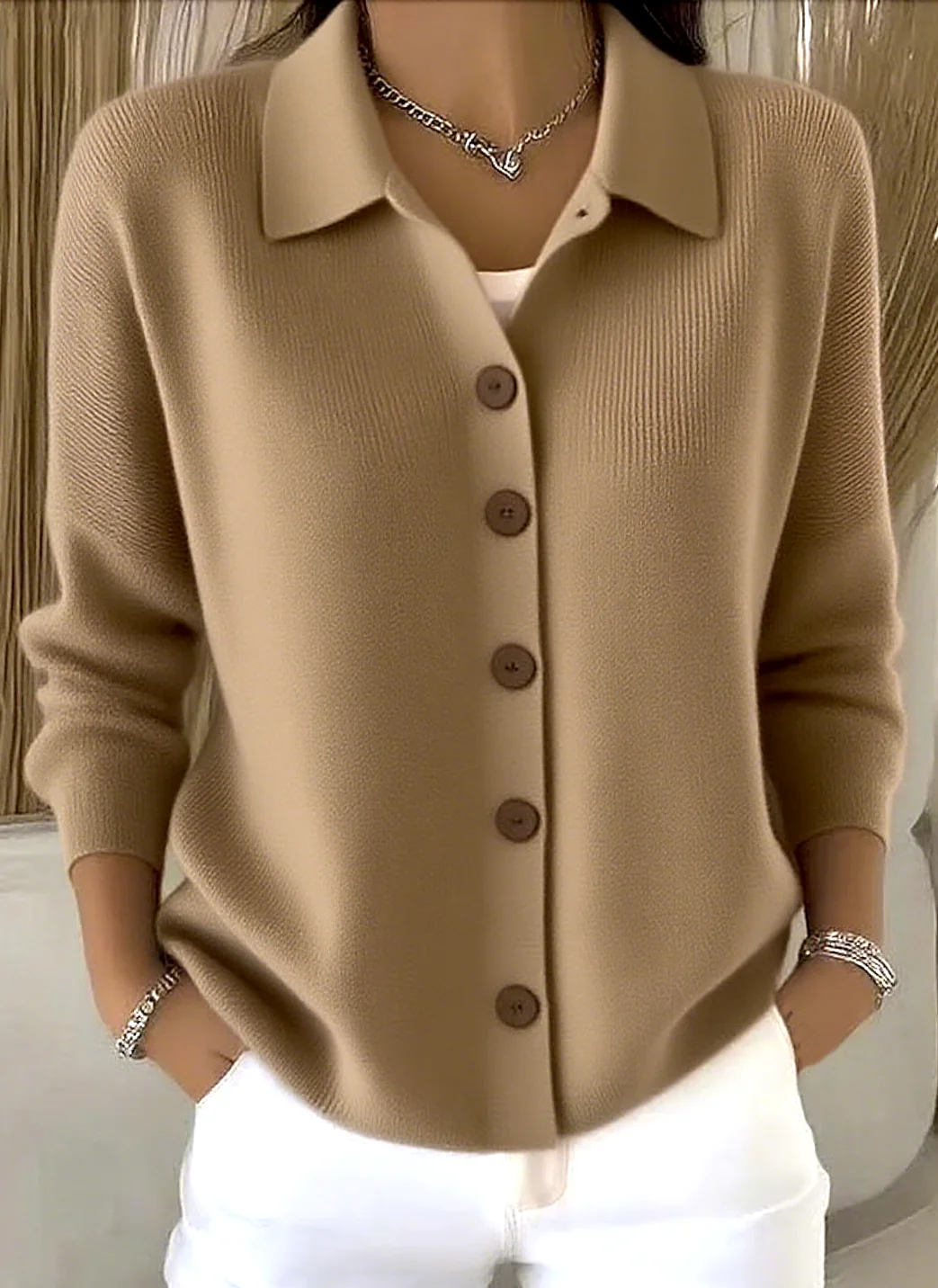 Women Plain Long Sleeve Shawl Collar Casual Spring/Fall Cardigan Outerwear - Image 5