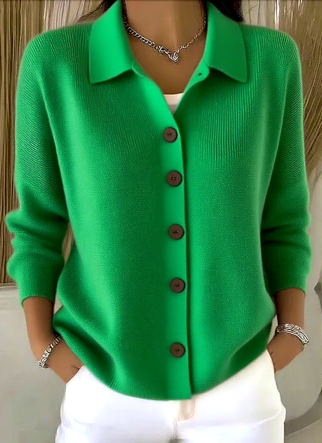 Women Plain Long Sleeve Shawl Collar Casual Spring/Fall Cardigan Outerwear - Image 7