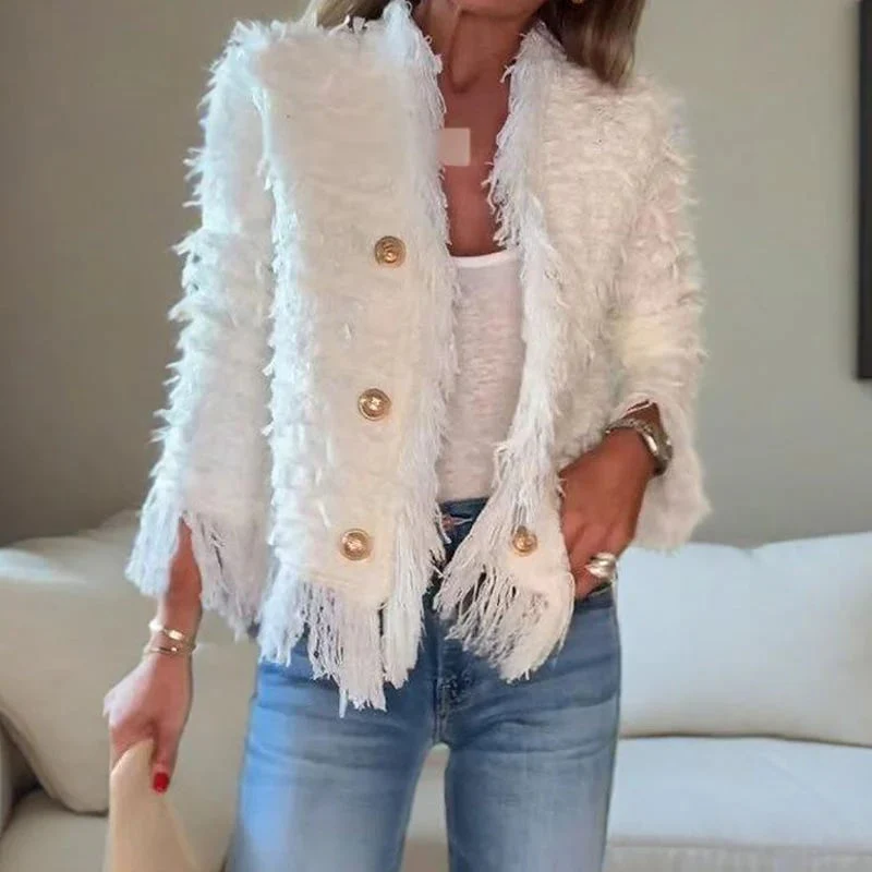 💜Women’s Fashion Button Tassel Short Coat - Image 3