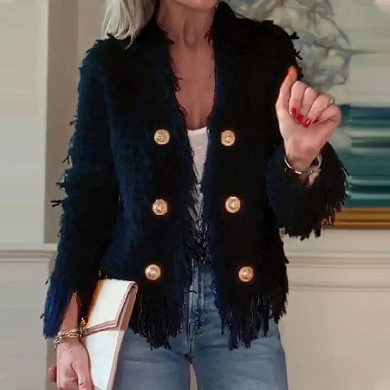 💜Women’s Fashion Button Tassel Short Coat - Image 4