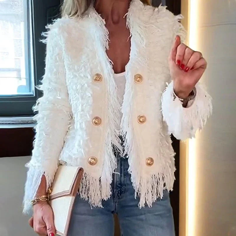💜Women’s Fashion Button Tassel Short Coat - Image 6