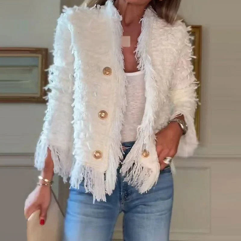 💜Women’s Fashion Button Tassel Short Coat - Image 7