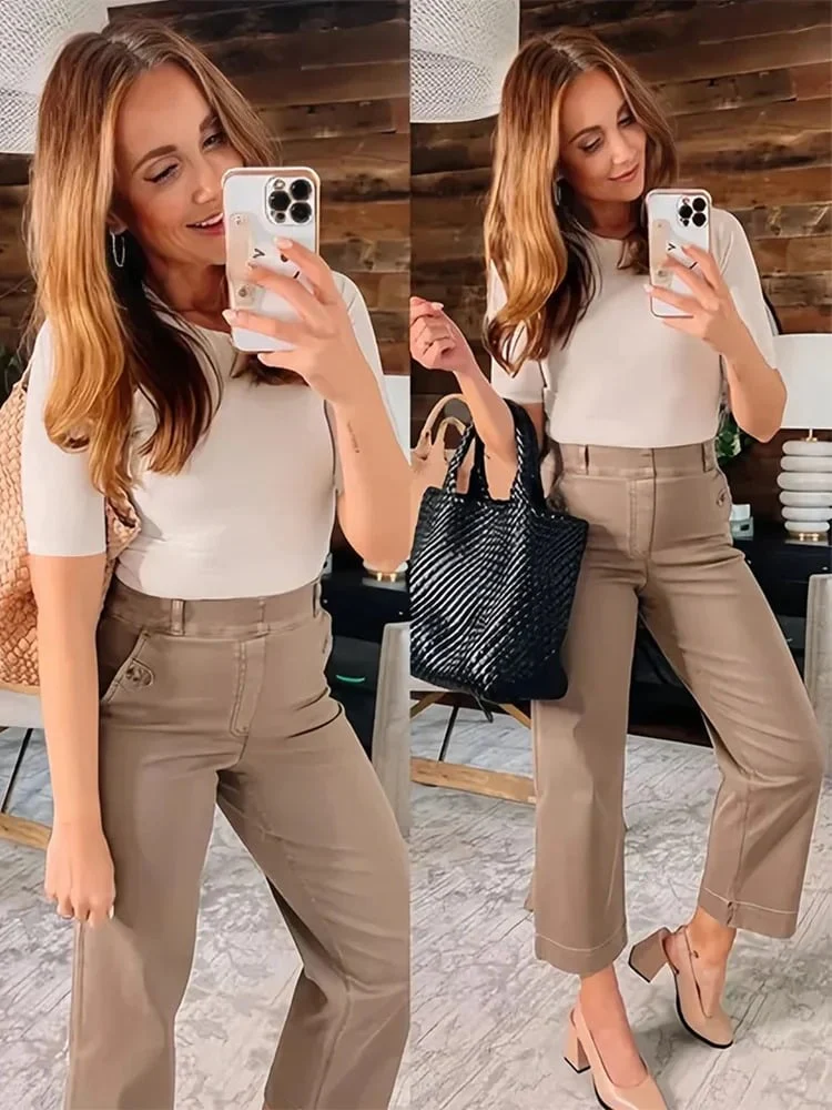 Women Stretch Twill Cropped Wide Leg Pant-(BUY 2 FREE SHIPPING) - Image 4