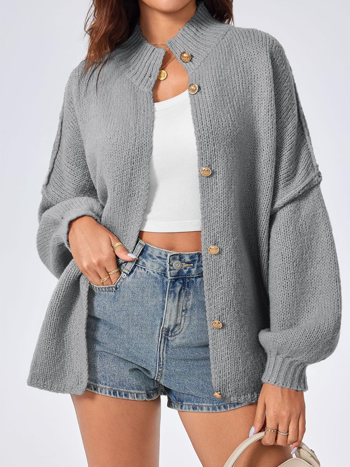 Women's Cardigan Fall Oversized Button Down Sweater Jacket - Image 12