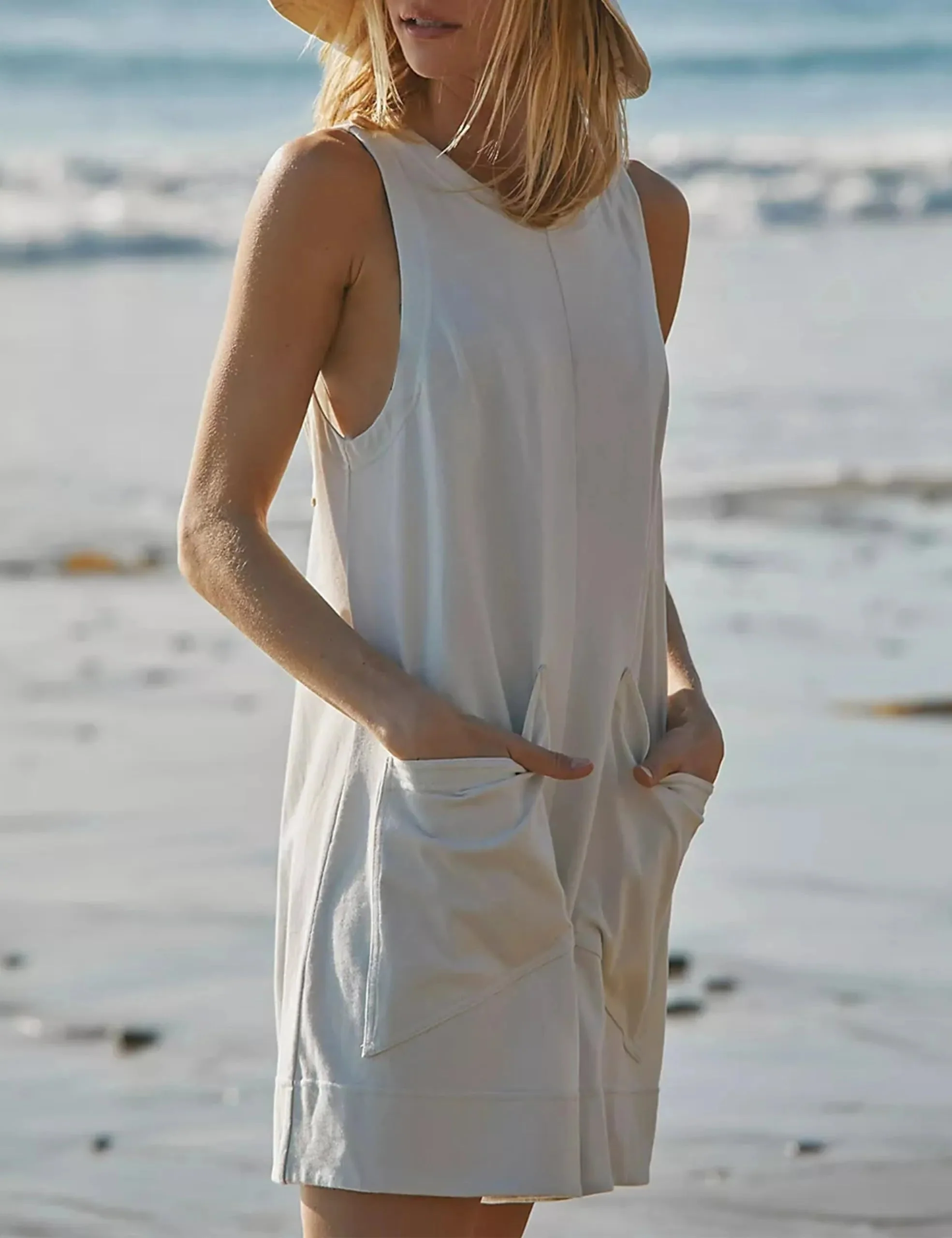 New Women's Casual Jumpsuit Stretch Sleeveless Shorts Jumpsuit - Image 11