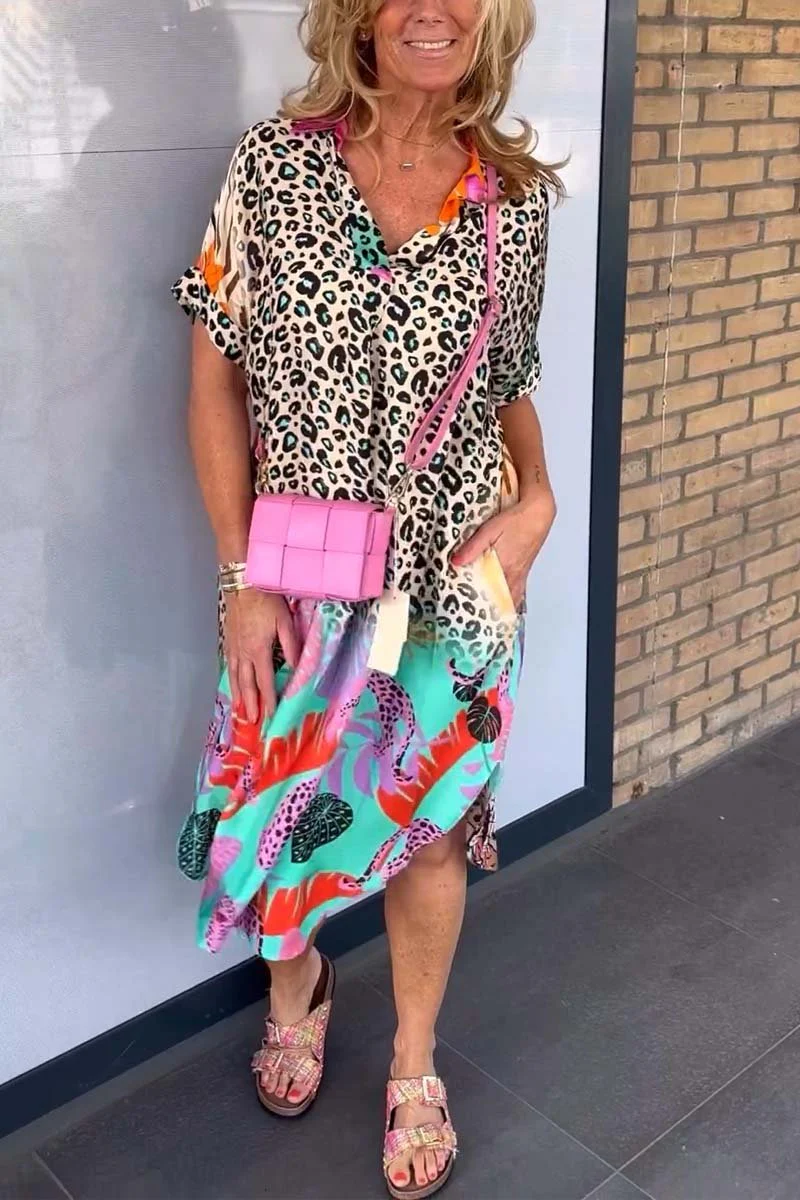 Women's Casual Leopard Print Short Sleeve Dress - Image 2