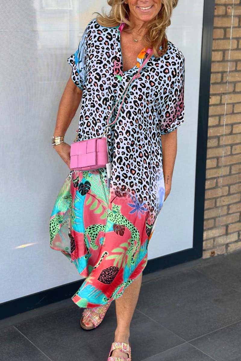 Women's Casual Leopard Print Short Sleeve Dress - Image 4