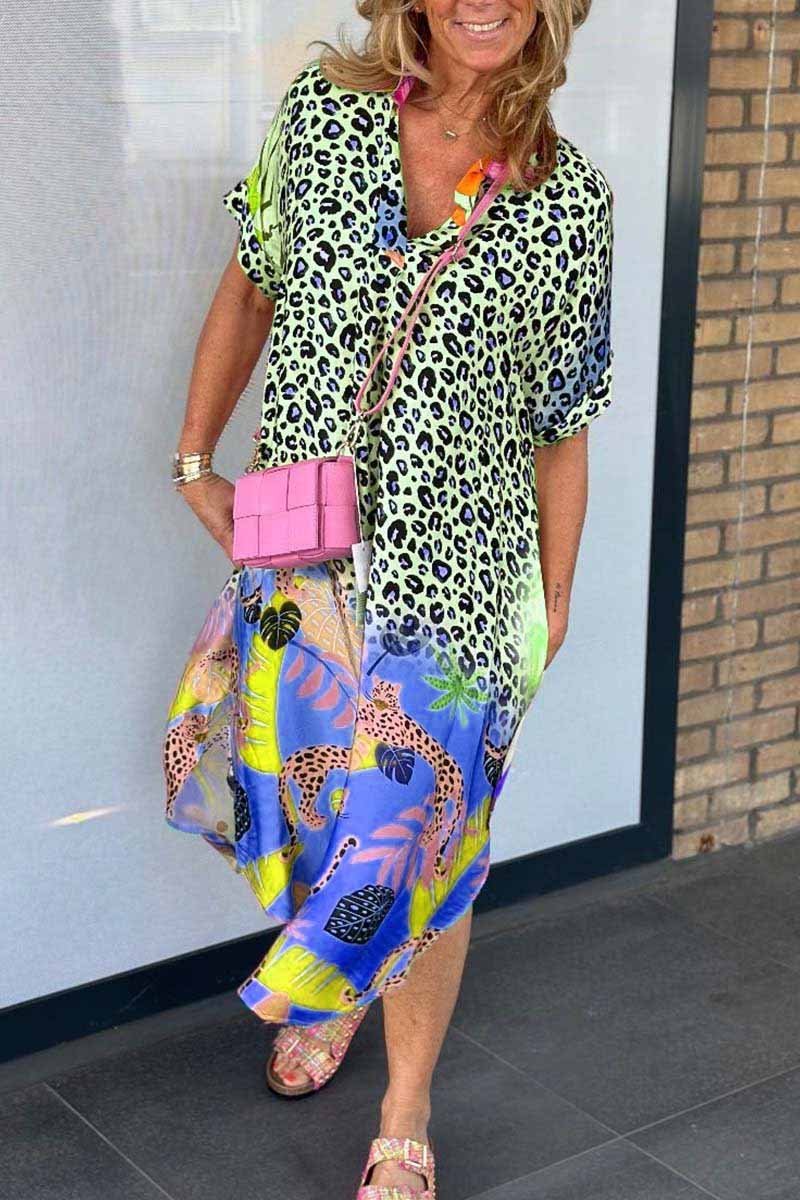 Women's Casual Leopard Print Short Sleeve Dress - Image 5