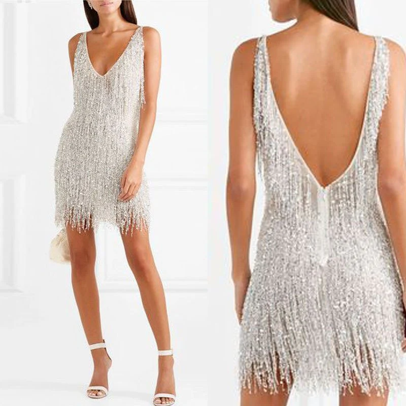 Women's Feather Fringe Sequin Spaghetti Strap Dress - Image 7