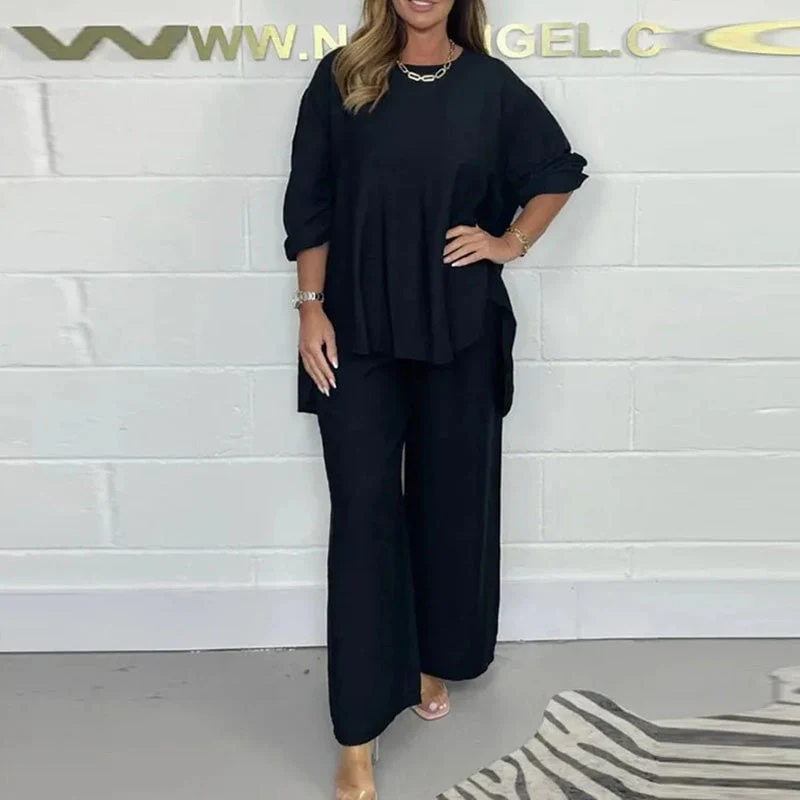 💕Women's Long Sleeve Blouse and Wide Leg Pants Set - Image 3