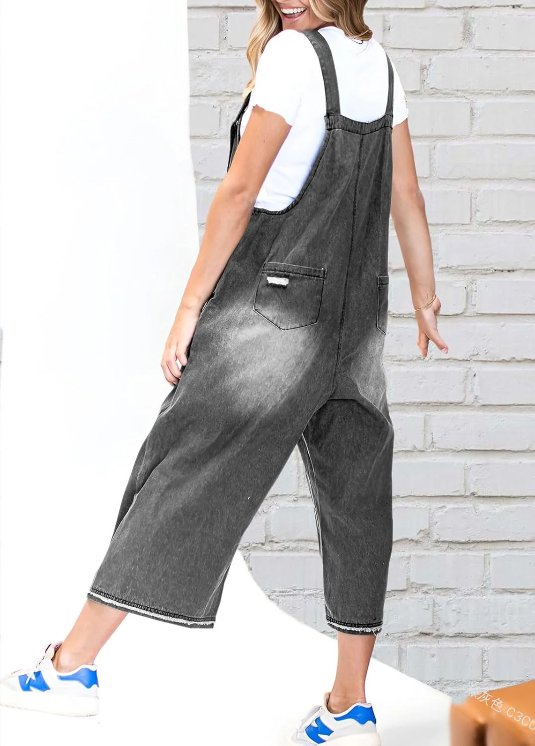 Women's Loose Fit Adjustable Strap Distressed Denim Bib Overalls (BUY 2 FREE SHIPPING) - Image 11