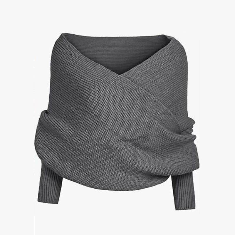 Women's Scarf with Sleeves Knit Wrap Sweater Cozy Crochet Cropped Shawl - Image 11