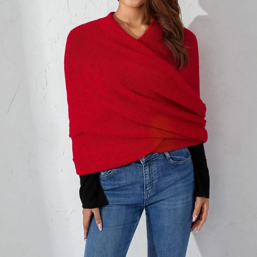 Women's Scarf with Sleeves Knit Wrap Sweater Cozy Crochet Cropped Shawl - Image 4