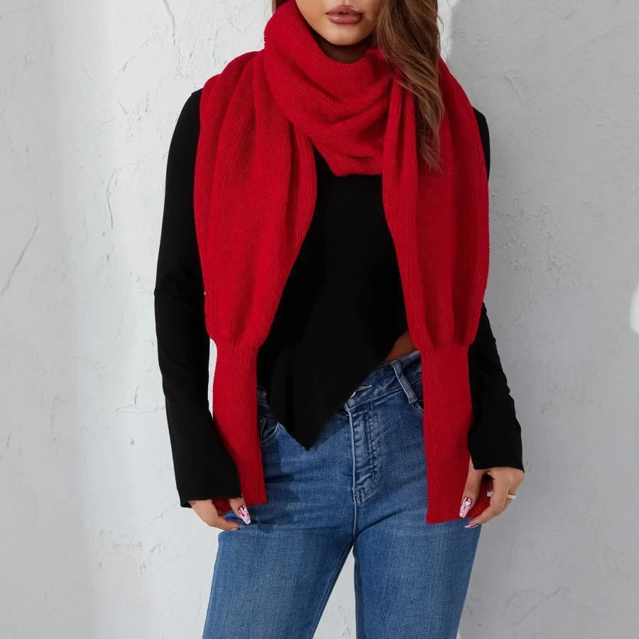 Women's Scarf with Sleeves Knit Wrap Sweater Cozy Crochet Cropped Shawl - Image 5