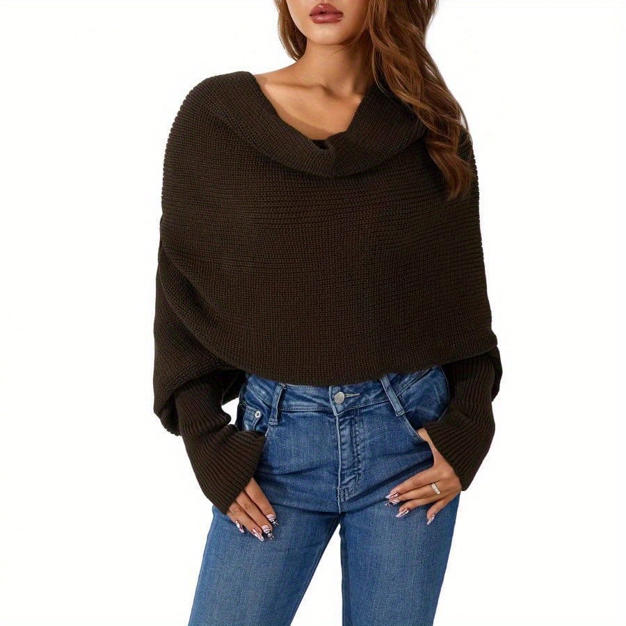 Women's Scarf with Sleeves Knit Wrap Sweater Cozy Crochet Cropped Shawl - Image 6