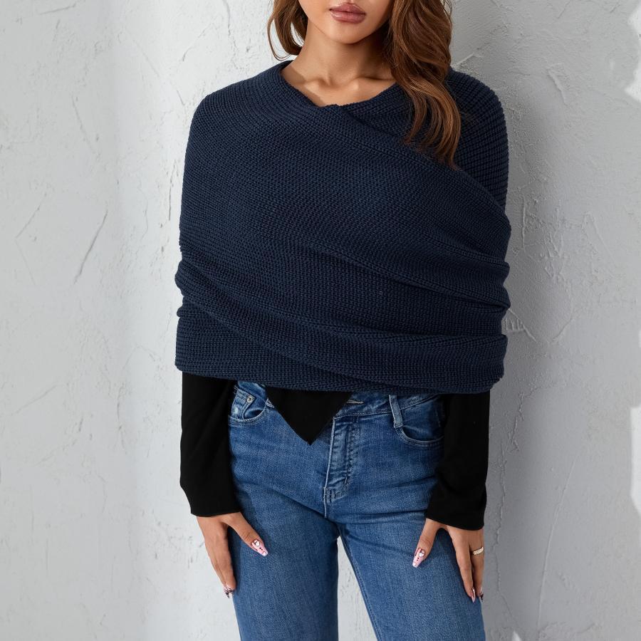 Women's Scarf with Sleeves Knit Wrap Sweater Cozy Crochet Cropped Shawl - Image 7