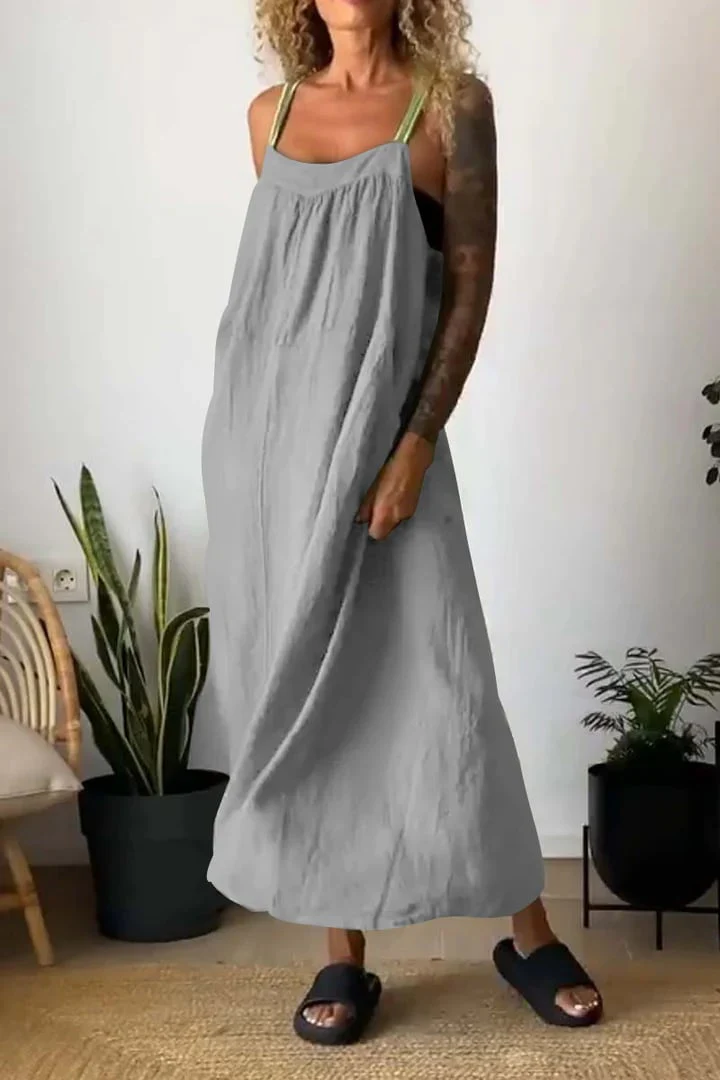 Women's Simple Cotton And Linen Suspender Dress - Image 10