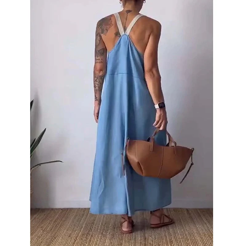 Women's Simple Cotton And Linen Suspender Dress - Image 3